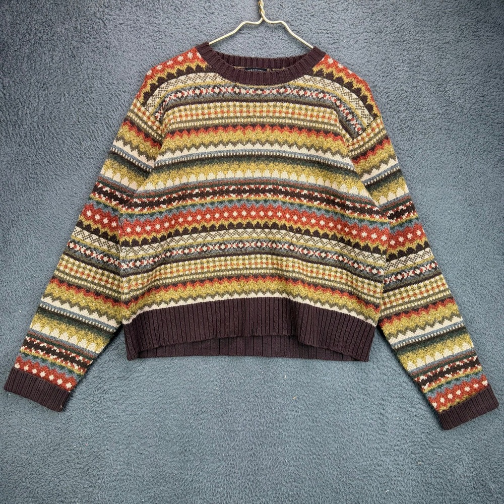 American Eagle Outfitters Fair Isle Knit Sweater XL Fall Earthy Wool Cropped